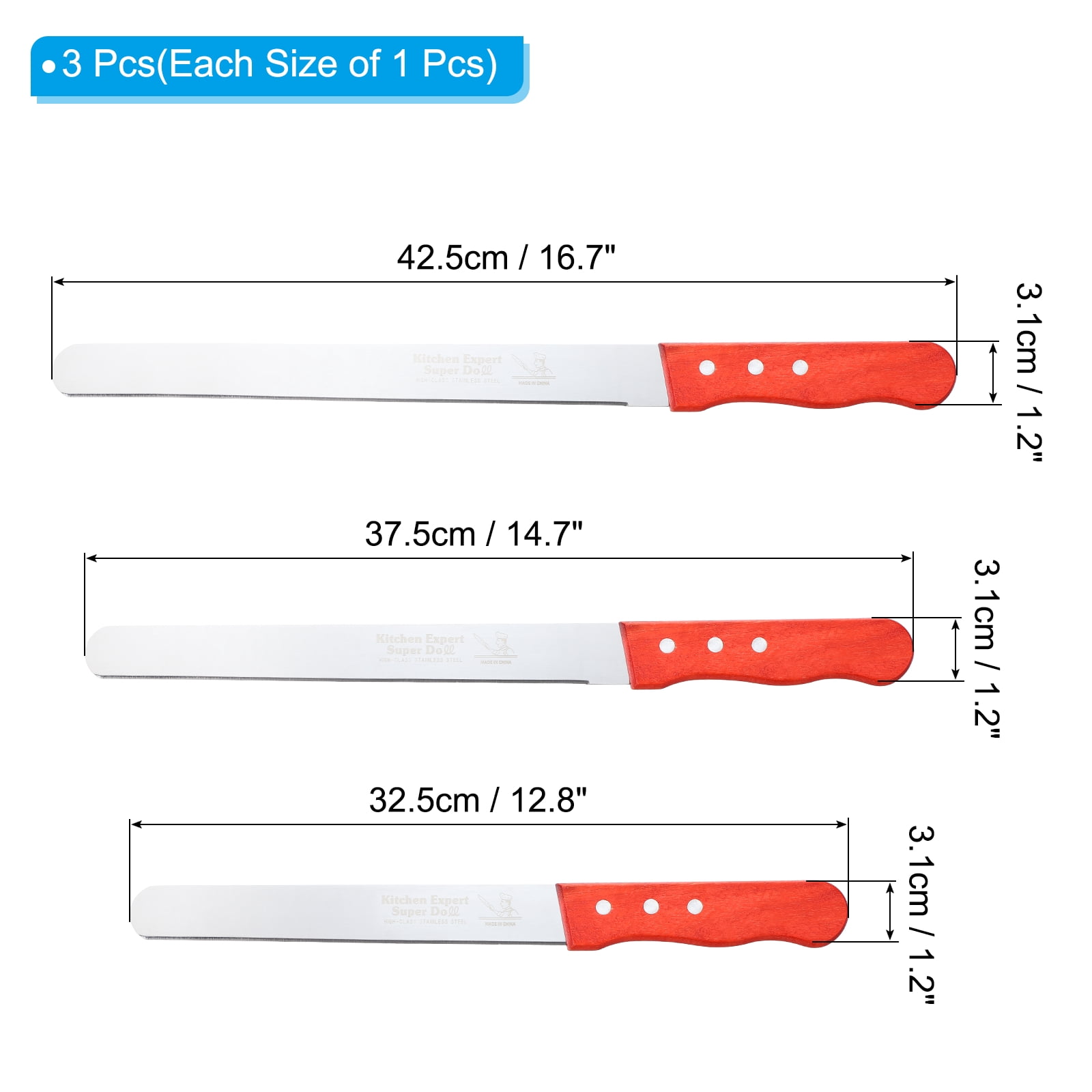 Floral Foam Knife, 3 Pcs 32.5, 37.5, 42.5 x 3.1CM Florist Professional Cutting Knife for Flower Foam Block Cake, Wooden Handle