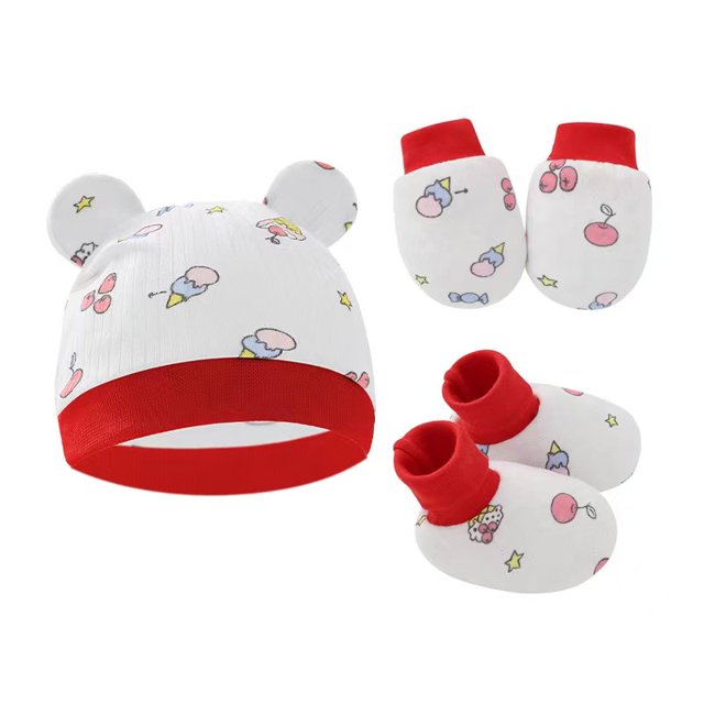 Europa y Estados Unidos gorro de bebé gorro fetal guantes de bebé cubrepiés gorro de bebé de tres piezas