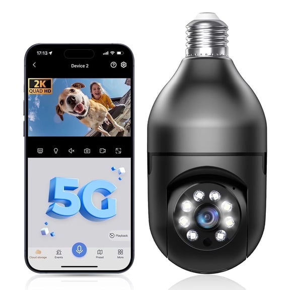 GBIUT Lightbulb Security Camera, 5G WiFi 2K Light Socket Cameras for Home, Wireless Outdoor Camera, 360 Motion Detection and Alarm, Two Way Talk, Color Night Vision