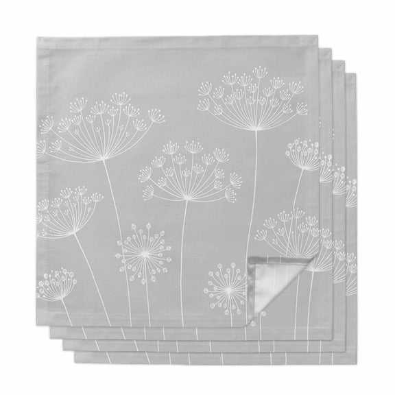 Grey Dandelion Cloth Napkins, Spring Modern Minimalist Country Flower Washable and Reusable Dinner Napkins Set of 4, Table Napkin for Kitchen Party Birthday Wedding Hotel Housewarming 20"x20"