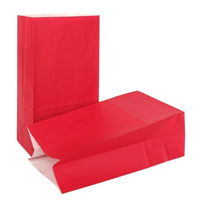 KEYYOOMY Mini Sacs en Papier Rouges Sacs à Friandises de Fête Petit Sac à Déjeuner en Papier (100 CT, 3.5 X 2.4 X 7.1 Po)