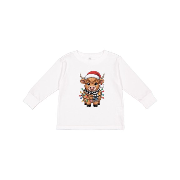 Inktastic Christmas Lights Highland Cow Boys or Girls Long Sleeve Toddler T-Shirt
