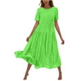 thumbnail image 2 of Sakmal Summer Dresses for Women 2024 Solid Basic Short Sleeve Green Comfort Fit Long Shift Dress, 2 of 6