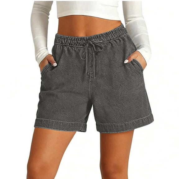 Inleife Womens Drawstring Waist Denim Shorts Casual Comfort Jean Shorts with Side Pockets for Daily Wear