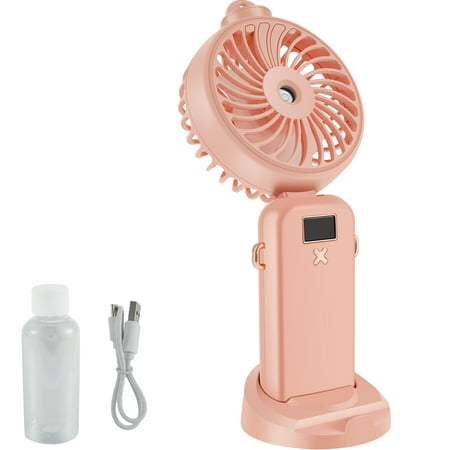 

Austok Handheld Mini Fan with Spray Portable USB Rechargeable Pocket Fan with 5-Speed Modes and LCD Display Foldable Desk Fans Personal Cooling Fan with Base and Lanyard For Home Office Travel
