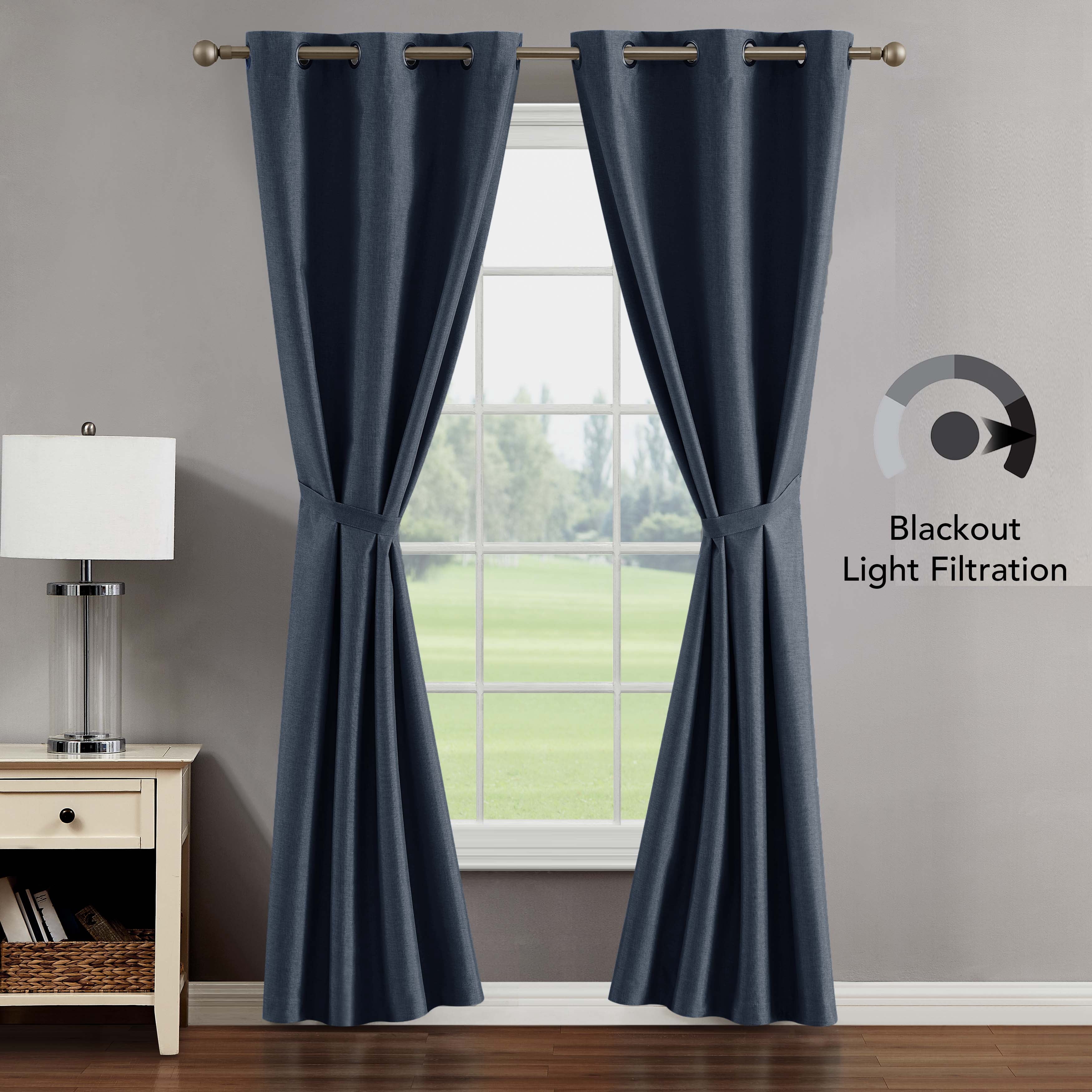 Legrae Blackout Thermal Insulated Grommet Curtains, Set of 2 Panels with Tiebacks, Insignia Blue, 38" x 96"