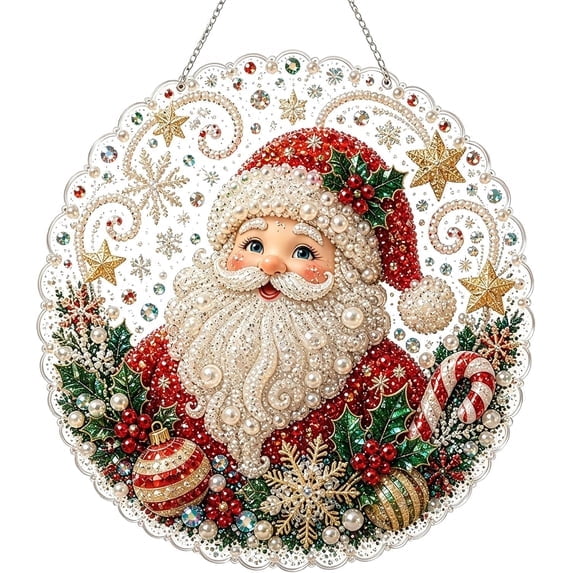 Diamond painting kit,Christmas ornament kit,DIY suncatcher kit,Christmas Pearl Diamond Art Hanging Ornament Kit Pearl Bead Painting with Chain for Tree Window Home Decor 5 Designs