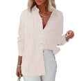 thumbnail image 6 of DondPO Womens tops Women's Striped Button Down Shirt Classic Long Sleeve Fashion Collared Work Shirt tops Shirts for Women Linen Shirts for Women Pink XL, 6 of 7