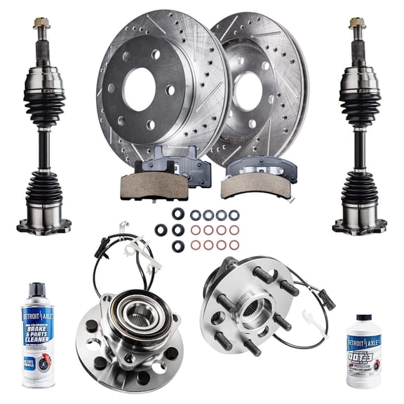 Detroit Axle - Front CV Axle Wheel Hubs Drilled Slotted Brakes and Rotors Brake Replacement for Chevy GMC K1500