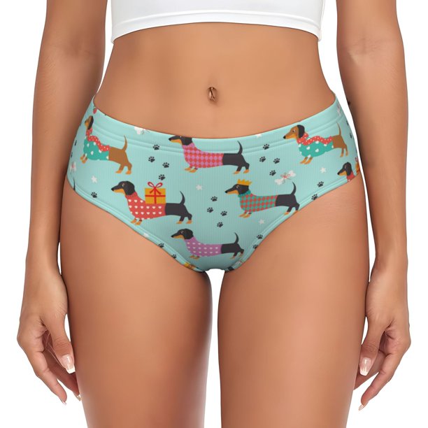 Fotbe Christmas Dachshund Calzones Estampados para Mujer – Ropa Interior de Algodón, Cómoda, Suave y Elástica-Small