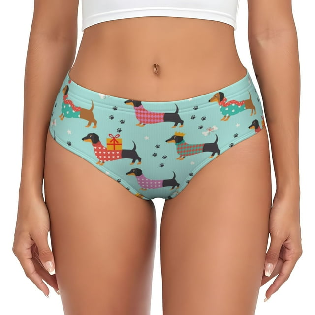 Fotbe Christmas Dachshund Calzones Estampados para Mujer – Ropa Interior de Algodón, Cómoda, Suave y Elástica-Large