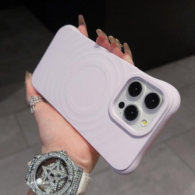 For iphone 16 Pro Max Ripple Liquid Silicon Shockproof Case For iPhone15 14 13 12 Pro Max Magsafe Wireless Charge Magnetic Cover LightPurple For iphone12Pro