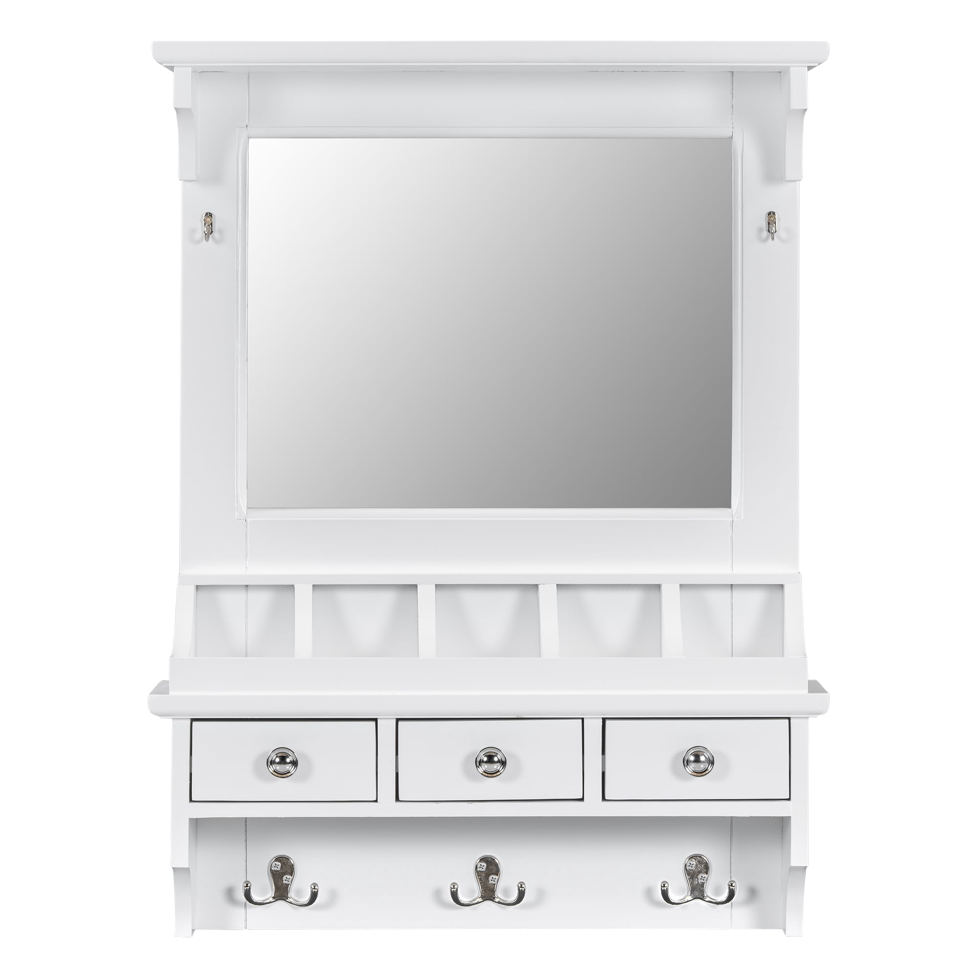 Euroco Wall-Mounted Floating Makeup Vanity with HD Mirror, Drawers, Hooks & Storage Pockets, Pre-Assembled Organizer for Entryway, Bedroom or Bathroom