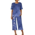 thumbnail image 4 of Dyegold Women's Capri Pajama Set Short Sleeve Shirt And Capri Pants Sleepwear Pjs Sets Soft Lounging Outfits With Pockets, 4 of 8