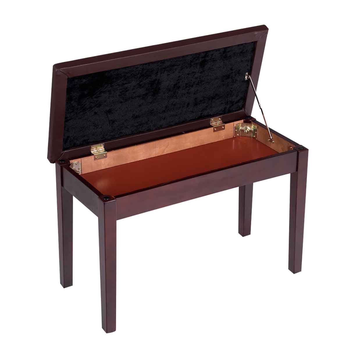 Topbuy PU Leather Piano Bench Solid Wood Padded Double Duet Keyboard Seat with Storage Box Coffee