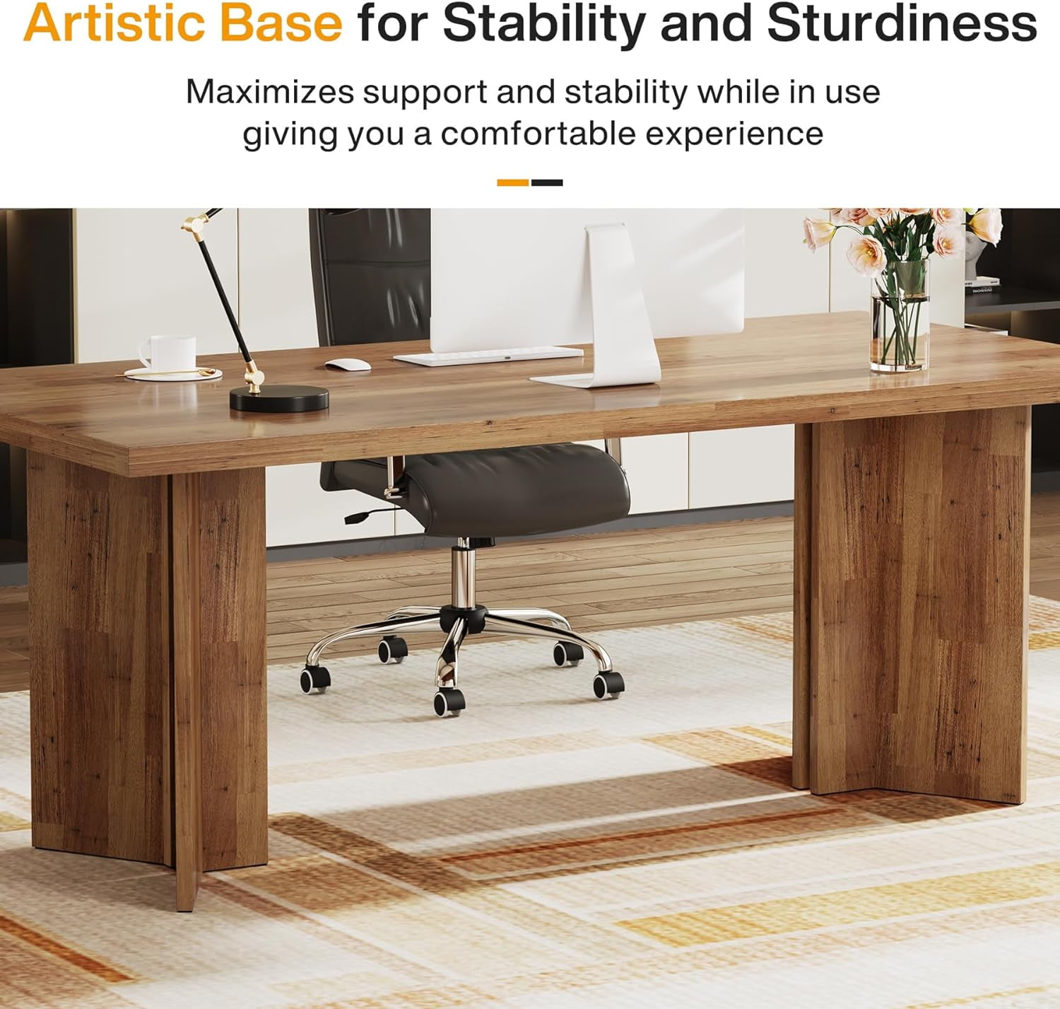 Tribesigns 63" Executive Desk, Vintage Wood Office Computer Desk Workstation for Home Office, Walnut