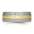 thumbnail image 3 of Chisel Titanium Brushed Center with 14k Gold Inlay 8mm Ridged Edge Band, 3 of 7