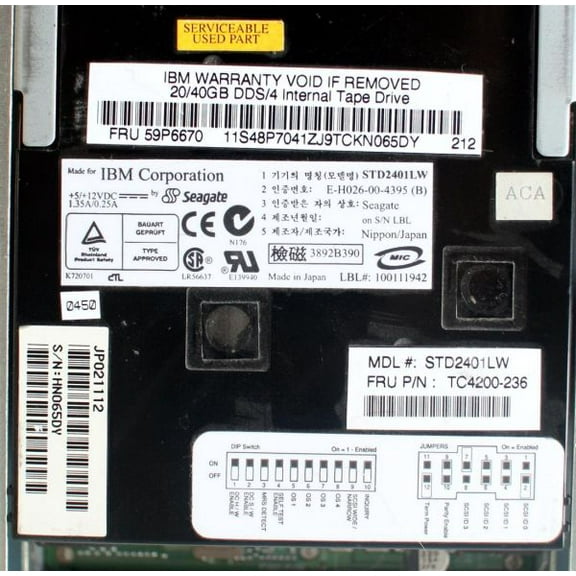 IBM 59P6670 20/40GB DDS/4 INTERNAL TAPE DRIVE, STD2401LW, TC4200-236 (BLACK)