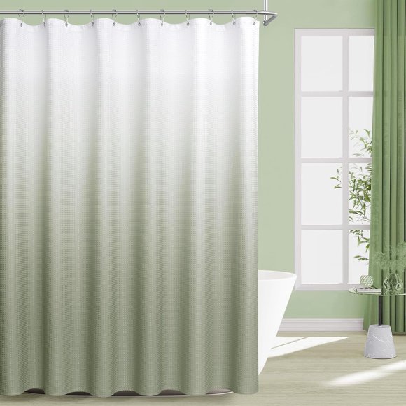 Ombre Sage Green Shower Curtain for Bathroom 230GSM Fabric Curtains Heavy Duty Bath Curtain for Wet Room Bathtub Shower Stall, Weighted Hem, Water Resistant, 72 x 72 Inches Olive Green