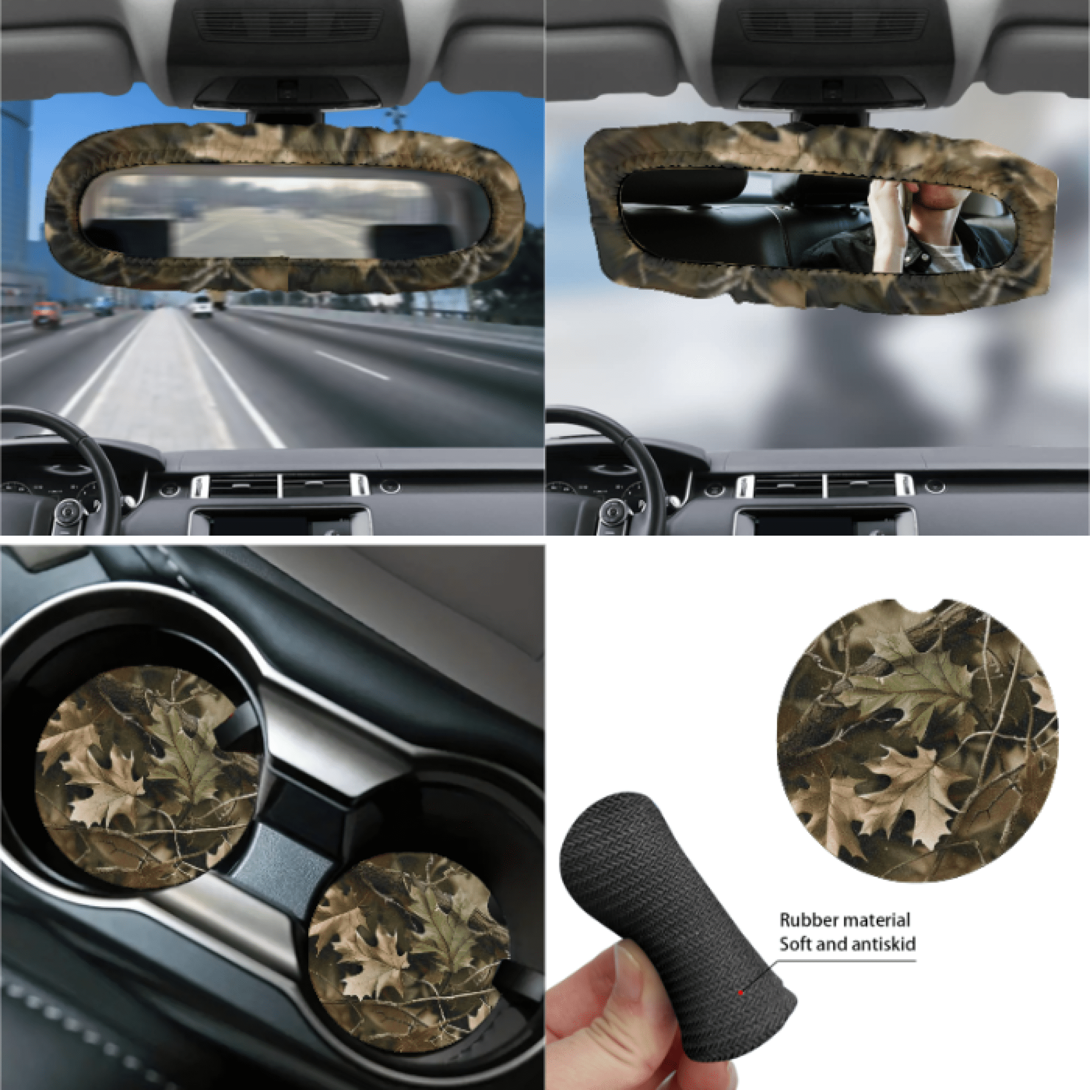 HUIACONG Camouflage Car Interior Set, with Mirror Protector For Automotive Car Cup Coasters Mirror Sleeve For Cars Car Console Armrest Cushion