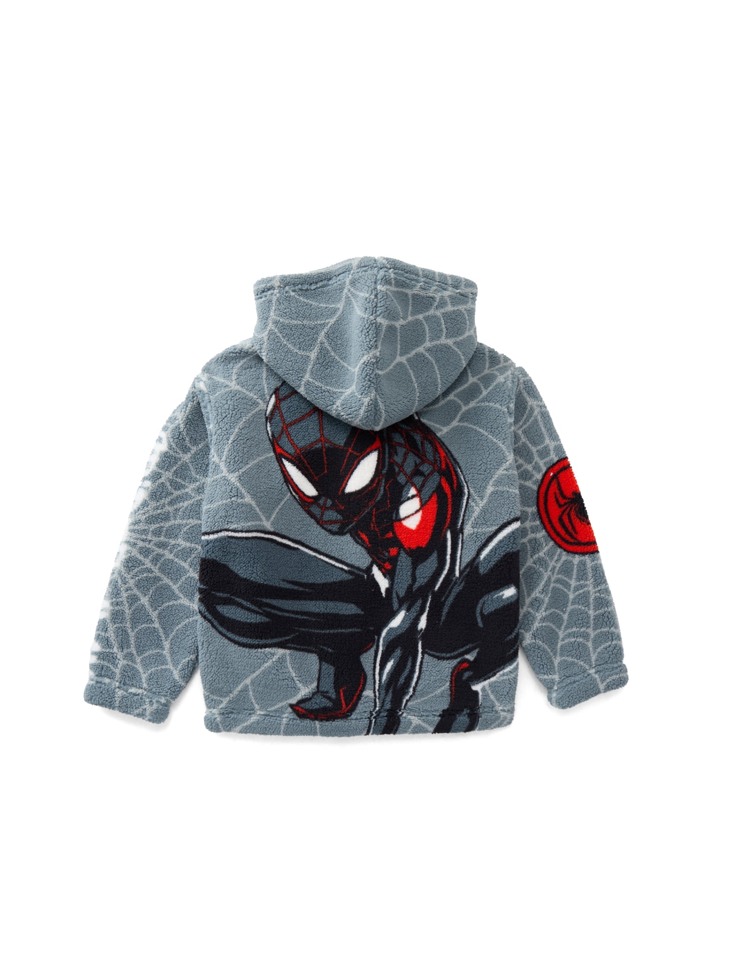 Spider-Man Boys Miles Morales Faux Shearling Plush Jacket with Hood, Sizes 4-12