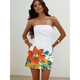 thumbnail image 4 of Vestido Tropical de Verano para Mujer, Sin Tirantes, Floral, Midi, Ajustado, para Fiesta y Club. Color Naranja M, 4 of 7