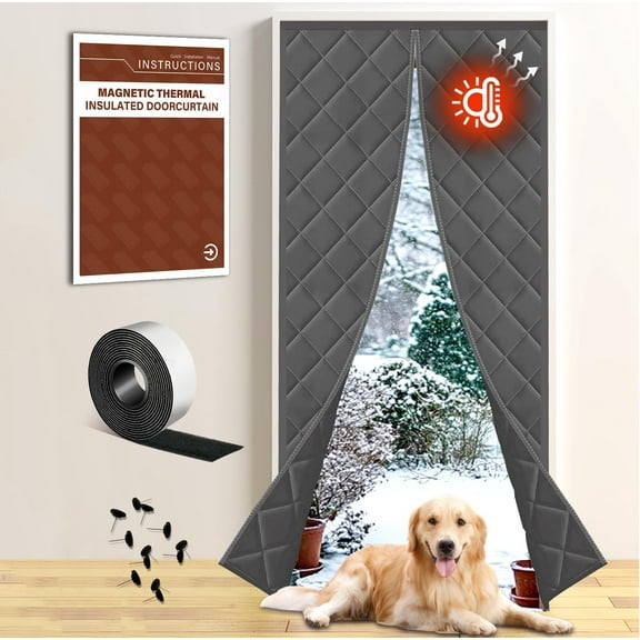 Insulated Magnetic Door Curtain for Winter, Thermal Door Cover with Triple-Layer Oxford Fabric, Windproof Cold Draft Blocker, Energy Saving Waterproof Curtain for Indoor Outdoor