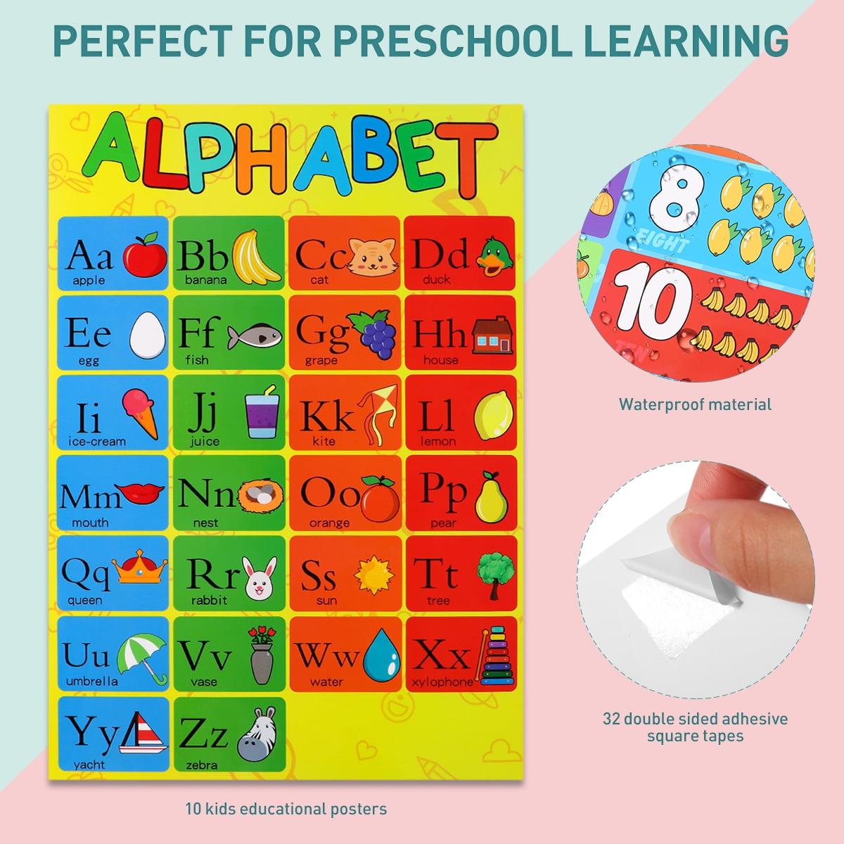 10Packs Educational Preschool Posters For Toddler Learning Classroom 