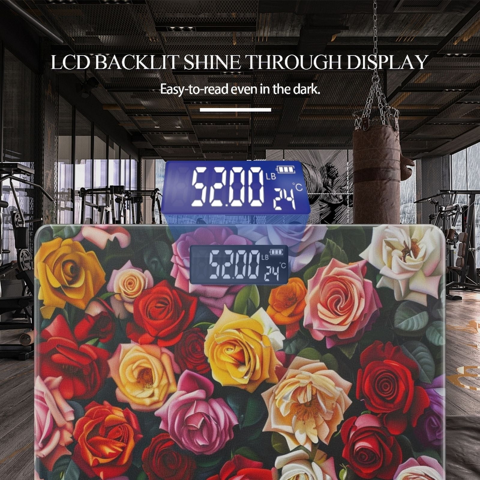 High Precision Body Weight Scale Smart Bathroom Scales with Large LCD Display(400lbs),Decorative for Bedroom-Vibrant Pattern Of Roses In Many Colors