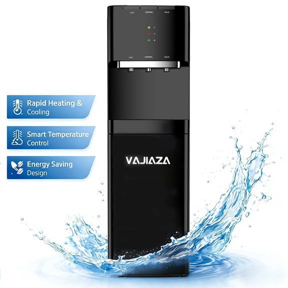 Water Dispenser for 3 and 5 Gallon Bottles – Bottom Load Water Machine with Hot, Cold & Room Temperature Options, Safe Design, Black