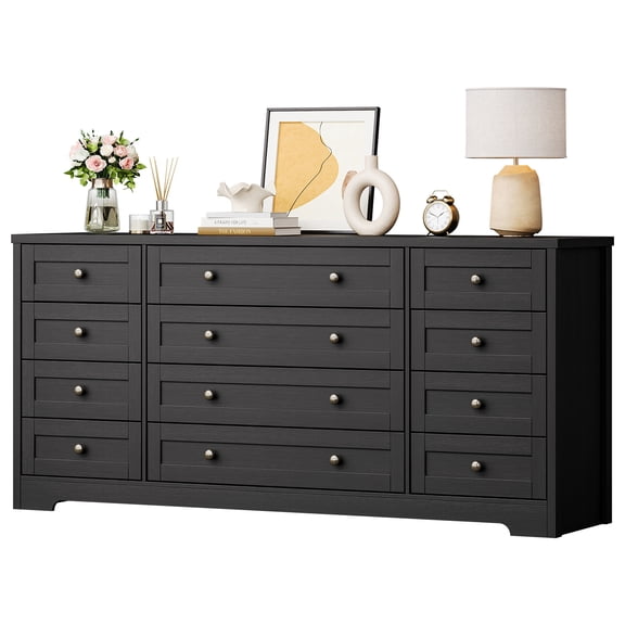 12 Drawer Wood Dressers for Bedroom, Wooden Dresser for Living Room, Hallway, Entryway, Modern 60 inch Wide TV Stand Dresser for 65 inch TV, Wood Chest of Drawers