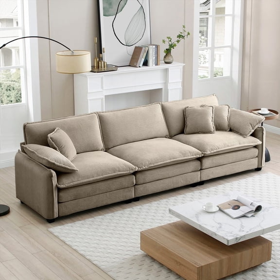 Mid-Century Modern 3-Seater Sofa with Premium Corduroy Fabric|Comfortable & Retro