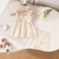 thumbnail image 2 of KPOPLK Toddler Girls Clothes Summer Short Set Outfit Tie Knot Shoulder Sleeveless Ruffle Tops and Shorts 2PCS Clothing Set(2-3 Years,Beige), 2 of 6