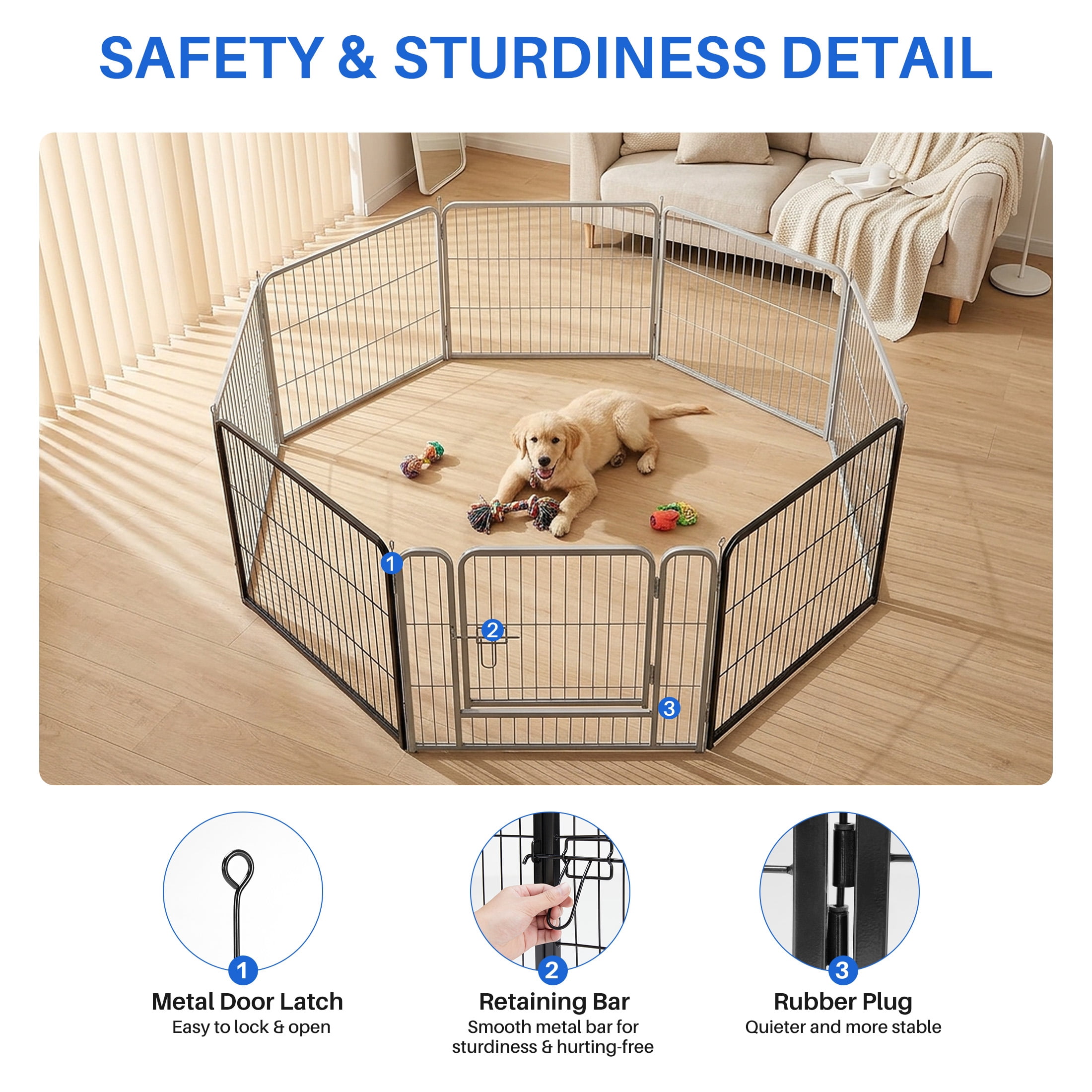 edx Dog Playpen, 2 Panels 24" Foldable Heavy Duty Metal Puppy Exercise Pen with Doors Indoor Outdoor