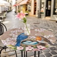 thumbnail image 4 of Birds Floral Fitted Tablecloth with Elastic Edged, Round Table Cloth for Dining Table, Farmhouse Pink Flower Leaf Wood Grain Brown Waterproof Oil Proof Table Cover for Indoor Outdoor 55"-60", 4 of 8