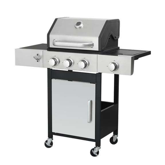 3-Burner Propane Gas Grill with Side Burner, 37,230 BTU, Stainless Steel BBQ for Outdoor Cooking