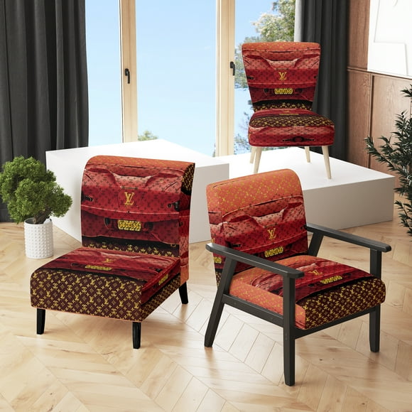 Designart "Opulent Brand and Automobile" Red Fashion Upholstered Accent Chair - Glam Arm Chair For Bedroom