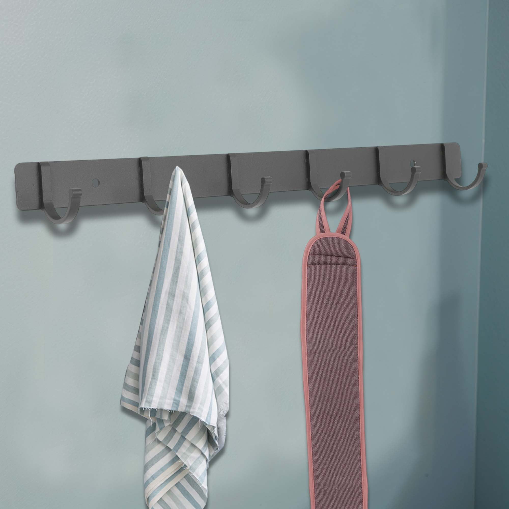 Unique Bargains Coat Rack Wall Mount Coat Hooks Hat Rack Gray 14.96"x1.18"x0.12" 1 Pc