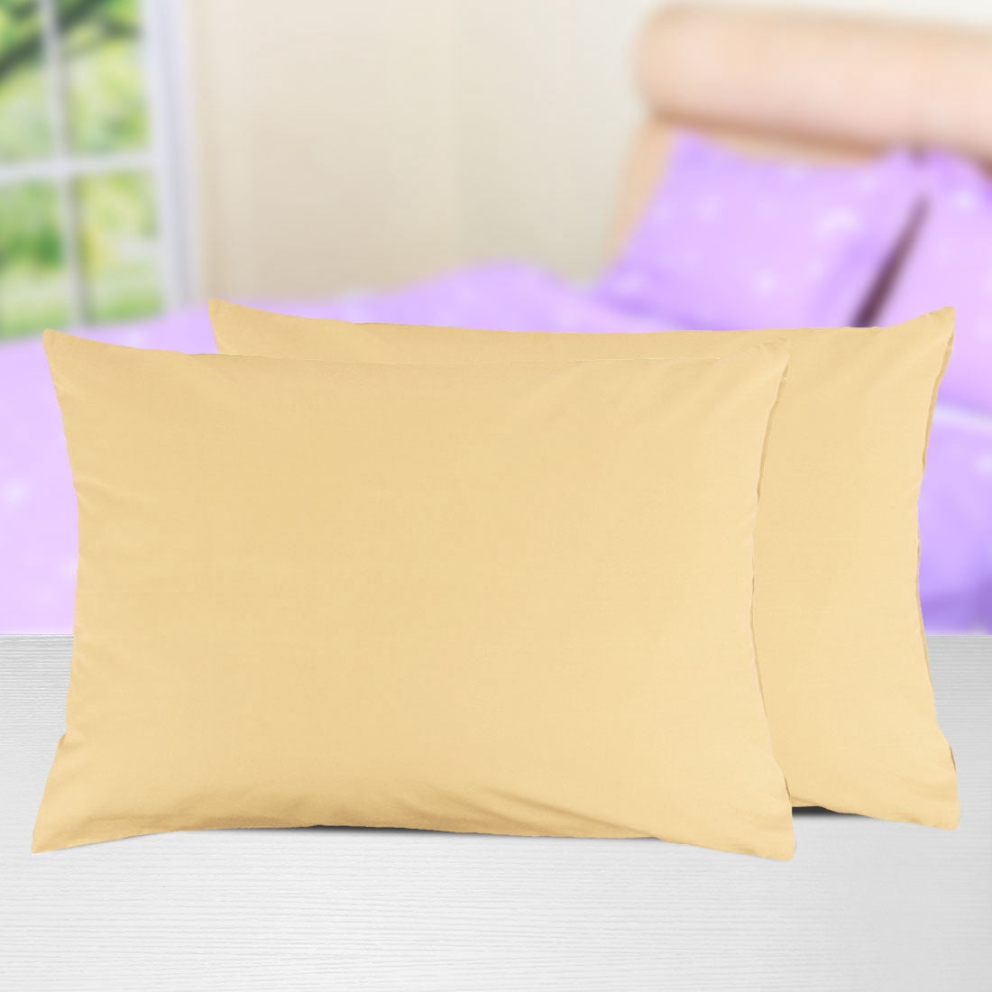 Unique Bargains Pillowcases 2-Piece Egyptian Cotton Pillow Cover Yellow Queen