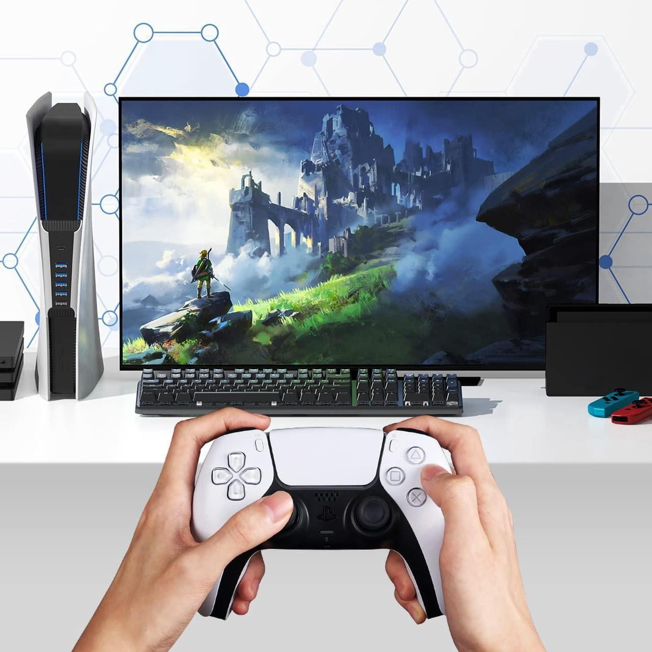 5 Port USB Hub for PS5, 5 in 1 High Speed USB Expansion Hub Charger Splitter Adapter with USB2.0 Type C Ports for PS5 Console