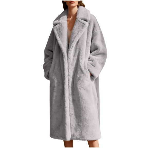 gbyLJF Women's Winter Faux Fur Coat Long Solid Color Fleece Thickened Outwear Jackets Open Front Lapel Overcoat with Pockets