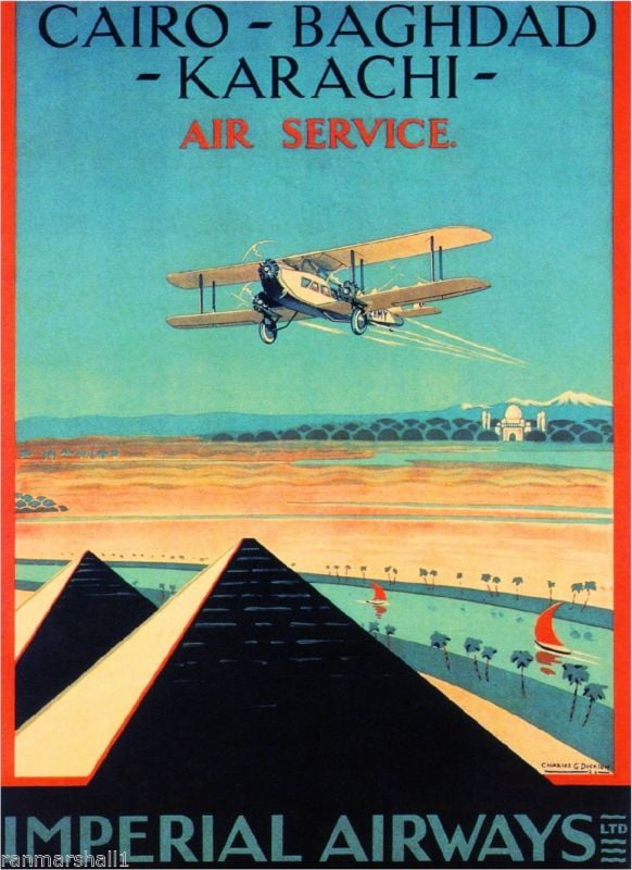 Chicago-Brandif Airways 24"x36"  on Canvas Vintage Travel Art 