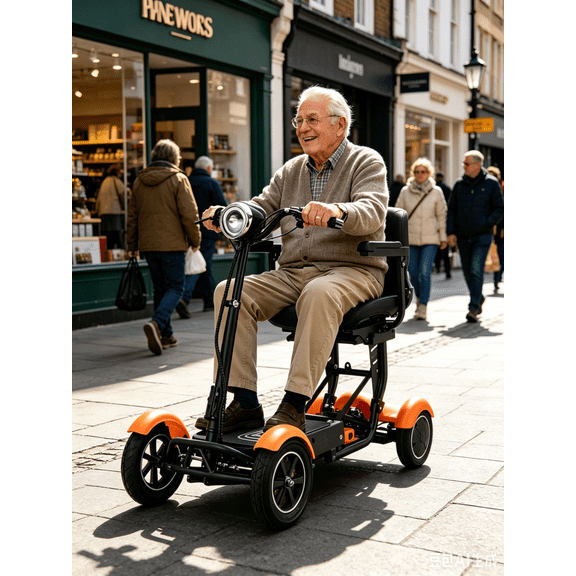 Foldable 4-Wheel Electric Mobility Scooter for Seniors, Compact Portable Elderly Travel Scooter with Front Basket, Adjustable Seat & Anti-Slip Tires for Outdoor Indoor Daily Use