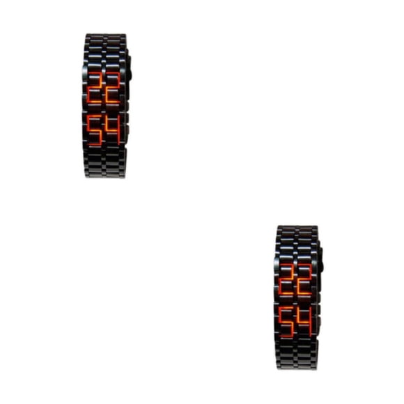 Bearachild Hombres europeos y americanos Reloj Lava LED Pareja Amante Amistad Mano Reloj de Cadena de acero Rojo Luz roja 2Conjunto