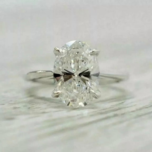 2Ct Lab Created Diamond Oval Cut Solitaire Fancy Ring 14K White Gold Plated