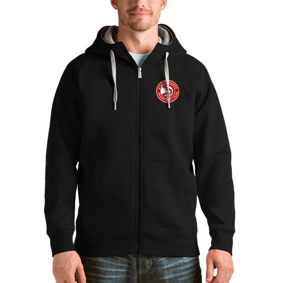 Men's Antigua Black Atlanta Hawks Logo Victory Full-Zip Hoodie