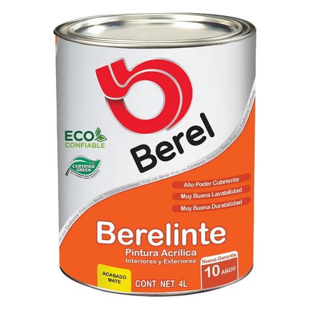 pintura berel berelinte vinil acrílica interior/exterior 4l base accent mate