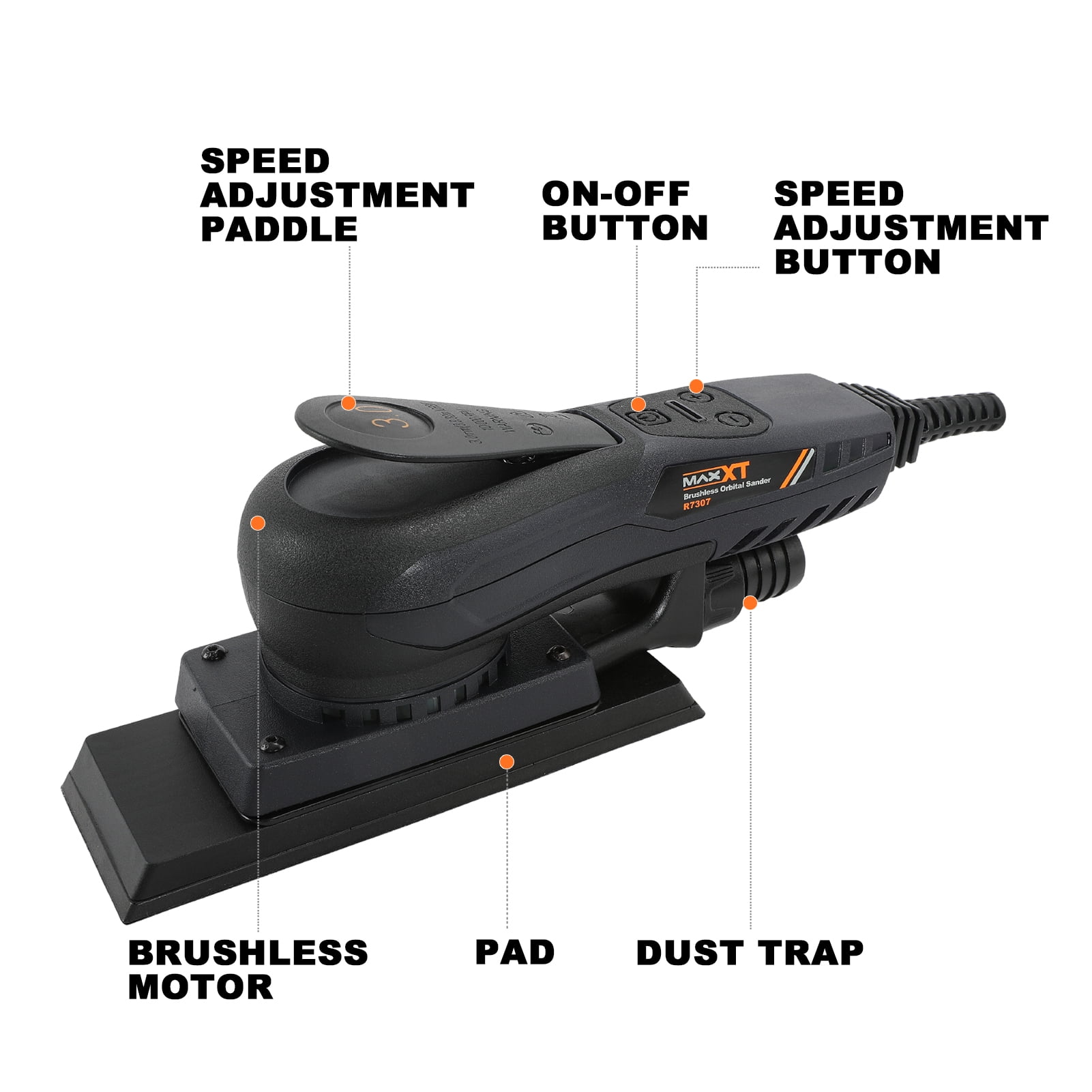 MAXXT Brushless Sheet Sander Electric 3mm Orbital 350W 3A Multi-function 10000RPM Variable Speed Corded Orbital Sanders Machine with 10 Sanding Paper