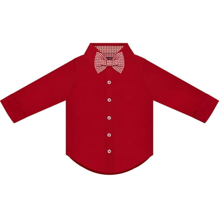 

CollegeBaby Infant and Toddler Long Sleeve Button Down Dress Shirt- Red- Sizes 12M - 4T