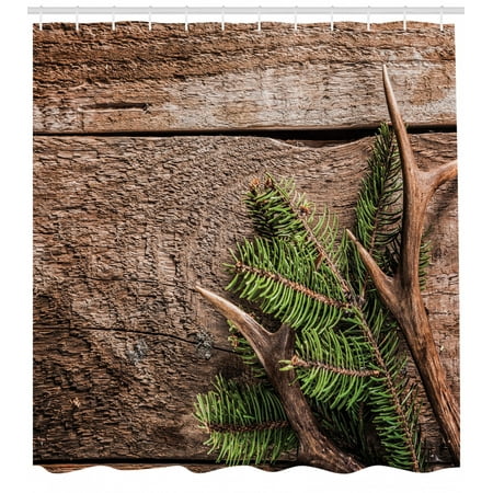 Antlers Decor Evergreen Branch With Deer Antler Against Rustic